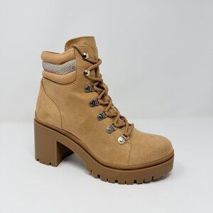 Nine West Qwork Lug Sole Booties Women's Size 8 Chunky Sole Faux Suede Lace-Up